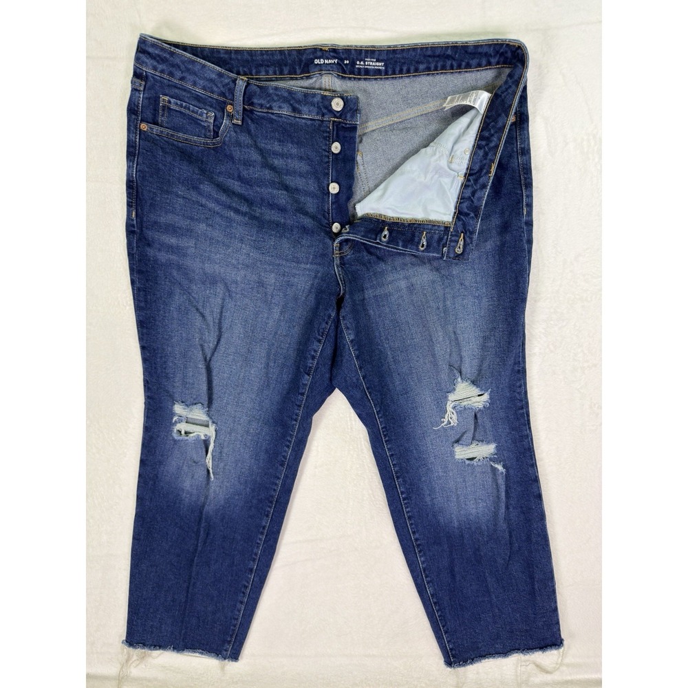 Old Navy Jeans‎ Womens 20 Plus Blue High Rise O.G. Straight Button Fly Fringe